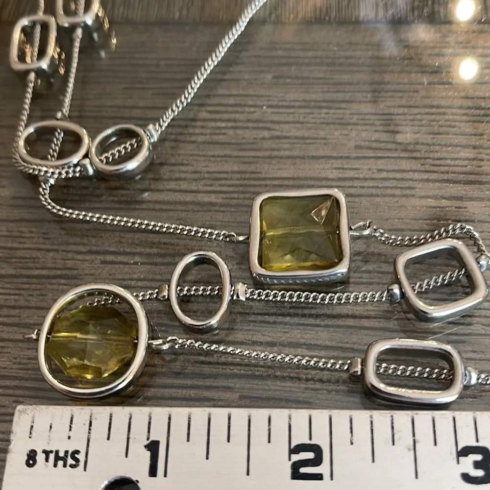 Vintage Lia Sophia “Midori” Silver-tone Station Necklace with Green Gems